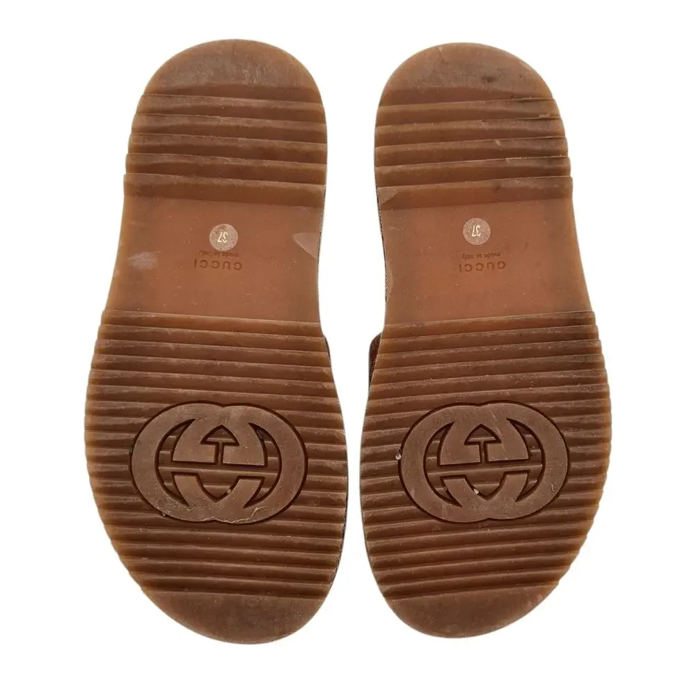 Gucci GG Monogram Angelina Platform Chunky Slide Sandal Size 37 US 7 Brown Beige